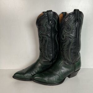 Tony Lama Emerald Green Teju Lizard Cowboy Boots Men’s 8 EE | Women’s 9 USA Made